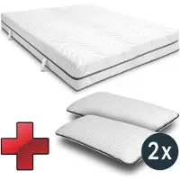 Sleezzze 7 Zonen visco-elastische matras Sleezzz Smart, 180 x 200 cm, hoogte 18 cm, stevigheid H3 met Air Memory foam + 2 x Sleezzz Smart kussens met verstelbare hoogte