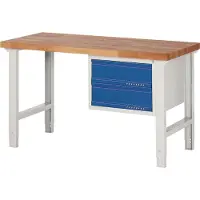 TECWERK Werkbank Ser.BK 650 B1500xT700xH790-1140mm Buche lichtgrau/blau 2 Schubl.