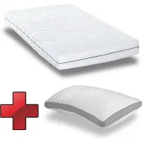 Sleezzze Ergonomische matras 140x200 cm, 7-zone comfortzone, Premium kwaliteit, hoogte 18 cm, hardheid H2/H3 + ondersteunend kussen met gel-effect, 40 x 80 cm