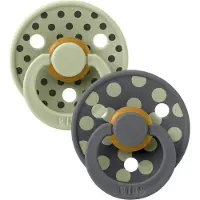 BIBS Studio Polka Fopspeen - Rond - 2 Stuks - 0-6 Mnd - Sage / Iron