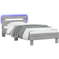 vidaXL Bedframe met LED-stripverlichting Grijs Sonoma Bewerkt hout