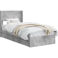 vidaXL Bedframe met opbergruimte en hoofdbord Betongrijs 90 x 190 cm
