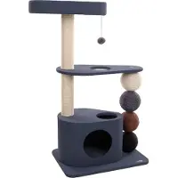 Flamingo Krabpaal – Horacio Blauw – 76x44x107,5 cm – stevige krabpaal met gewatteerde ligplaatsen & schuilhuisje – kattenmeubel met sisal krabtouw & speeltje – luxe kattenboom voor alle rassen