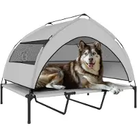 PawHut Verhoogd Hondenbed-Polyester, Staal-122L x 92B x 94H cm-Lichtgrijs