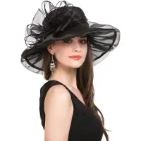 JeiibrZui Oganza Zomercollectie Dames Zonnehoed - Breedgerand - 1 Stuk - Met VersteJeiibrZui aar Koord - Organza Hoed Voor Strand Bruiloft Kerk