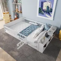Merax Kinderbed - 140 x 200 cm - Open opberging - Planken - Te openen behuizing - Zonder matras - Wit