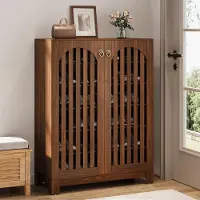 Tribesigns Schoenenkast – 6 Lagen Schoenenrek – 73x35x109cm - Schoenenkast met Deuren en Verstelbare Planken – Houten Schoenenopberger voor Entree, Woonkamer - Rustiek Walnoot