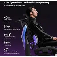 Nicole Ergonomische Gamingstoel 48x54,5x79 cm RGB Audio Sync – 4D Armleuningen, 3-Zone Lendensteun, 140° Verstelbaar, Mesh & PU – Luxe Gaming & Bureaustoel met Memory Foam Hoofdkussen – Zwart RGB