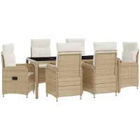 vidaXL Buiten Eettafel Set 7 st Beige en Crème Wit poly rattan