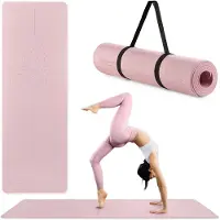 HyperMotion Yoga Fitness Mat TPE 6mm Uitlijning Draagriem Transport Afm 183x61cm Roze