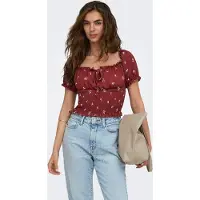 ONLY Blouse 'ONLHillary' lichtgrijs / donkerrood / wit