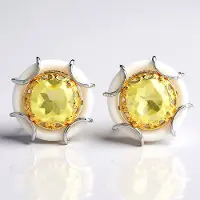 Cavill - 925 Sterling Zilver Oorbellen met Palladium - Witte Agaat 3.44 ct & Ouro Verde Kwarts 3.85 ct - 16 mm Fancy Kussen
