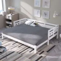 OKWISH Slaapbank 98-187x196 cm - Gestoffeerd Daybett Met Hartvormig Ontwerp - Zeer Comfortabel Logeerbed - Praktisch En Stijlvol - Grenenhout - Wit
