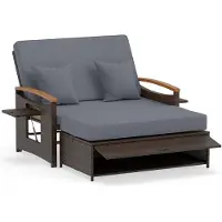 Costway 3-in-1 loungeset van polyrotan, tuinmeubilair met een tweepersoonsligbed, tuinsalon, tweezitsbank met voetenbankje, verstelbare rugleuning en opbergruimte, grijs