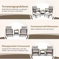 Laura Tuin Loungeset 5-delig 72x60x81 cm – PE Rotan Conversatieset met 2 Stoelen, 2 Voetenbanken & 2-Laags Glazen Tafel – Weerbestendig Balkon- & Terrasmeubilair – Bruin/Grijs –