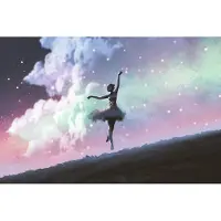 Karo-art Fotobehang Ballerina Dansen Op De Achtergrond Van De Nachtelijke Hemel - Vliesbehang - 368 x 280 cm