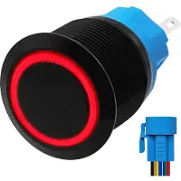 Proride Metalen Drukschakelaar 12V ON-OFF - 22mm - Aan/uit schakelaar met Aansluitkabel - Spatwaterdicht - 12V/24V - LED Indicatie Rood
