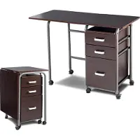 Costway Opklapbare computerbureau met 3 lades en wielen, bureau met metalen frame, ruimtebesparend kantoorbureau, opklapbaar bureau voor kleine ruimtes, 105 x 50 x 75 cm (bruin)