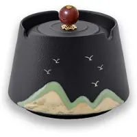 JeiibrZui Mountain View - Keramische Cylinderset - 9,3x8cm - 1 Stuks Met Deksel - Zwart - Windschutz En Decoratie Voor Binnen En Buiten