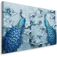 Karo-art Schilderij - Kleurrijke Pauwen , Wanddecoratie , Premium print