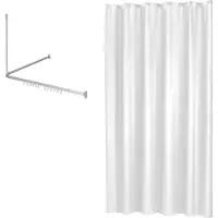 Sealskin Easy Roll - Douchegordijnstangset 90x90x90 cm met douchegordijn 180x200 cm - Mat aluminium / Wit