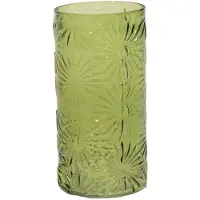 Mega Collections Bloemenvaas Debby - groen - glas - bloem relief - 15 x 35 cm