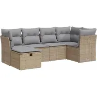 vidaXL 6-delige Loungeset met kussens poly rattan beige