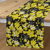 Abakuhaus orchidee tafelrunner – exotische bloemen, 40x180 cm – zwart mosterd