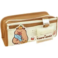 OEM Kapibara-motief etui, groot, bruin. Koffer voor tieners met 5 vakken