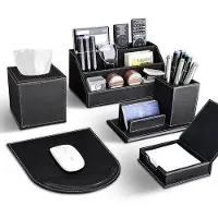 OEM Bureauaccessoires in zwart, gemaakt van Polyurethanleer, set van 5 stuks