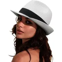 VHV - Hoed - Zonnehoed - Zonnehoed dames - Strohoed voor dames en heren - Zomerzonnehoed met brede rand - UV-bescherming voor strand en reizen - Beige