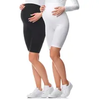 Be Mammy BE-BE20-228-LE-2P 2Pack Dames Zwangerschapsleggings Leggings - Sport - Vrijetijdsbroek - Kort - Katoen - Sporbroek - Yogabroek - Zwart/Wit – XXL