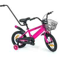 Thunder Kinderfiets 14 inch - Zijwieltjes met licht, duwstang, mandje - 3-6 jaar