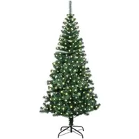 vidaXL Kunststof Voorverlichte Kerstboom Groen 210 cm PVC en Metalen