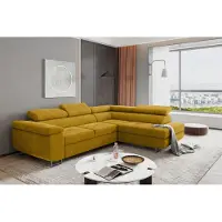 Fun-Möbel Bank JADE, gestoffeerd, geel, met slaapfunctie, hocker rechts