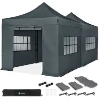 Vonroc Partytent - 6x3 m - Premium easy-up Partytent | set incl. 2x Tent, Zijwanden en koppelsysteem – Grijs
