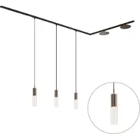 QAZQA Modern railsysteem zwart met 3 hanglampen en 2 plafondlampen brons 1-fase - Iconic Lloyd Pulley