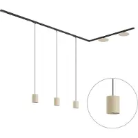 QAZQA Modern railsysteem zwart met 3 hanglampen en 2 beige plafondlampen 1-fase - Iconic Holt Pulley
