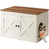 Feandrea Kattenbak met deurtjes, Honingbruin + Vintage Wit / 50T x 70B cm