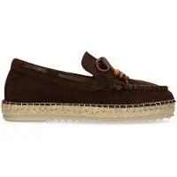 Manfield Bruine suède espadrilles met franjes | Maat 37