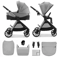 Kinderkraft VESTO 2 – 2-in-1 kinderwagen – Reiswieg EN1466 draagbaar – Memory buttons 1-hand wissel – tot 22 kg – Grijs