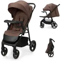 Kinderkraft TRIG 3 TRAY – Lekvrije wielen met vering – 360° draaibare voorwielen met blokkering – 3-standen voetensteun – Bruin