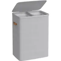 Songmics Wasmand met twee compartimenten en uitneembare binnenzakken, Duifgrijs / 170 L