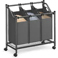 Songmics Waswagen met uitneembare zakken en wieltjes, Leigrijs / 135 L