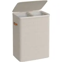 Songmics Wasmand met twee compartimenten en uitneembare binnenzakken, Cappuccino Beige / 170 L