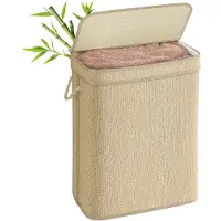 Songmics Bamboe wasmand met meerdere compartimenten en afneembare waszak, Natuurtint / 90 L (1 Vak)