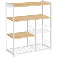 Vasagle Keukenplank met haken en planken, Licht walnootbruin + wit