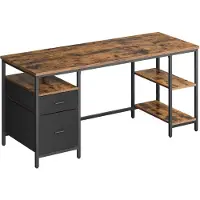 Vasagle Bureau met planken en lades, Vintage Bruin + Zwart / 160B cm
