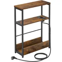 Vasagle Bijzettafel met 3 planken, smal, Vintage bruin + inktzwart