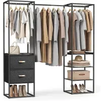 Songmics Kledingrek met 2 lades en 4 planken, Ebbenhout zwart